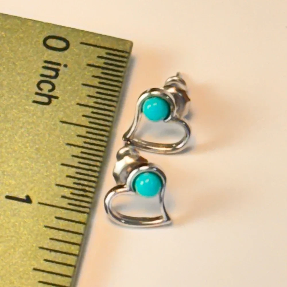 Heart Stud Earrings Silver Turquoise Tiny Boho Minimalist Y2K Statement Jewelry